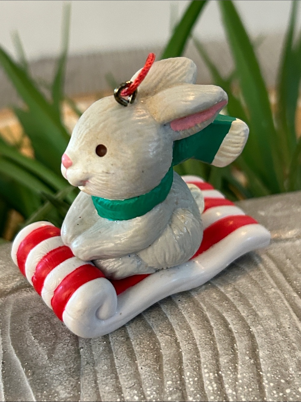 Avon Christmas tree ornament RABBIT ON TOBOGGAN SLED Frosty Treats 1990s